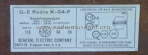 K54P ; General Electric Co. (ID = 235333) Radio