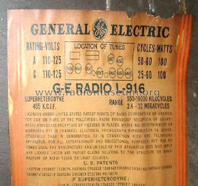 L-916 ; General Electric Co. (ID = 250642) Radio