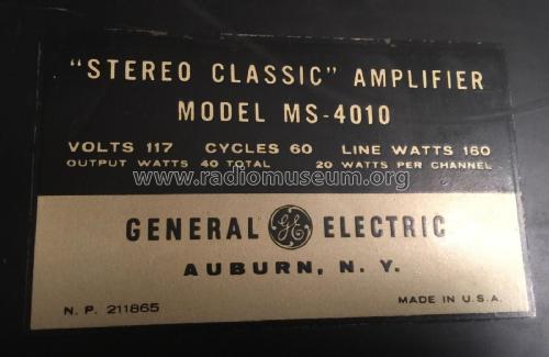 Stereo Classic Amplifier MS-4010; General Electric Co. (ID = 1972385) Ampl/Mixer