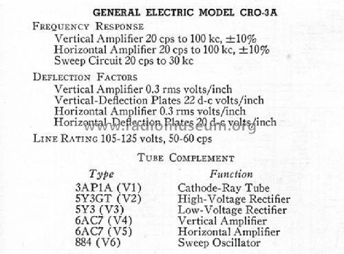 Oscilloscope CRO-3A; General Electric Co. (ID = 1196371) Equipment