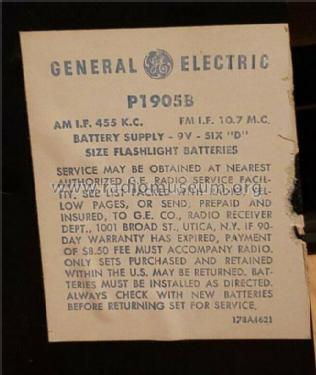 16 Transistor AM/FM Overture P1905B; General Electric Co. (ID = 2459510) Radio