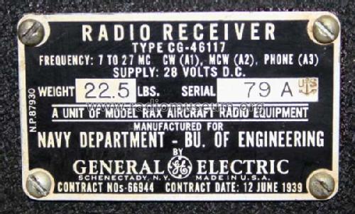 RAX-1 CG-46117; General Electric Co. (ID = 263765) Mil Re