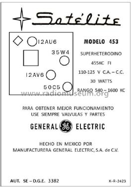 Satelite 453 Export version; General Electric Co. (ID = 2784684) Radio