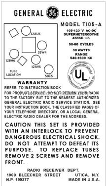 T105A T105A; General Electric Co. (ID = 2882948) Radio