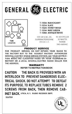 T-100A ; General Electric Co. (ID = 2790214) Radio