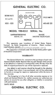 YRB82-2 ; General Electric Co. (ID = 2925727) Radio