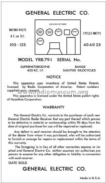 YRB 79-1 ; General Electric Co. (ID = 2924313) Radio