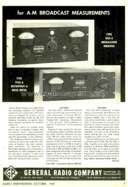 Amplitude Modulation Monitor 1931-A; General Radio (ID = 1792265) Equipment