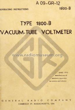 Vacuum Tube Voltmeter 1800-B; General Radio (ID = 132778) Equipment
