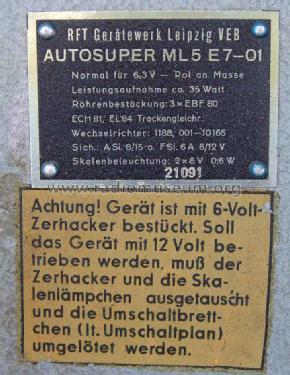 Autosuper ML5 E7-01; Gerätewerk Leipzig, (ID = 1180602) Car Radio