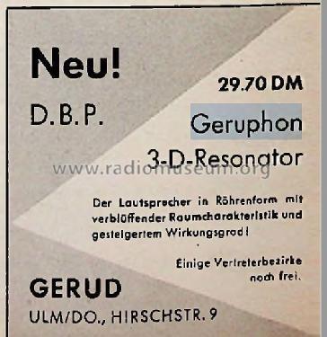 Geruphon 3-D-Resonator ; GERUD, H. Gerber; (ID = 2561053) Speaker-P