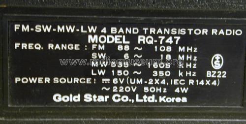 4 Band Transistor Radio RQ-747; Gold Star Co., Ltd., (ID = 2405816) Radio