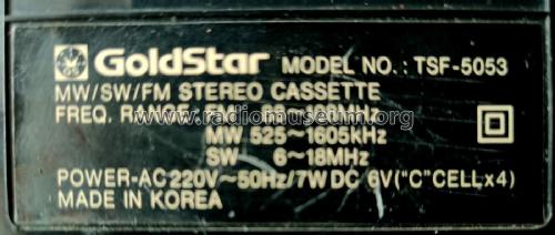 Fashion Sound Stereo Radio Cassette Tape Recorder TSF-5053; Gold Star Co., Ltd., (ID = 2759005) Radio