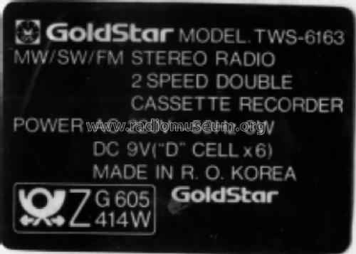 StereoRadio 2Speed Double Cassette Recorder TWS-6163; Gold Star Co., Ltd., (ID = 1498887) Radio