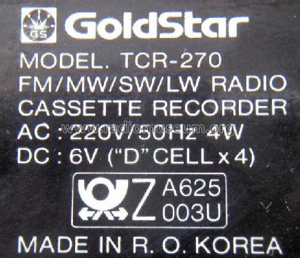 4-Band Radio Cassette Recorder TCR-270; Gold Star Co., Ltd., (ID = 2484820) Radio