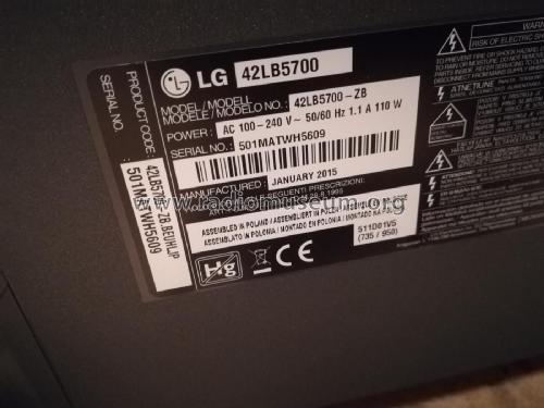 TV Led Full HD 42LB5700; Gold Star Co., Ltd., (ID = 2808356) Television