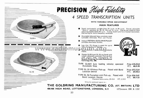 Transcription Turntable GL50/4; Goldring, British (ID = 2836785) R-Player