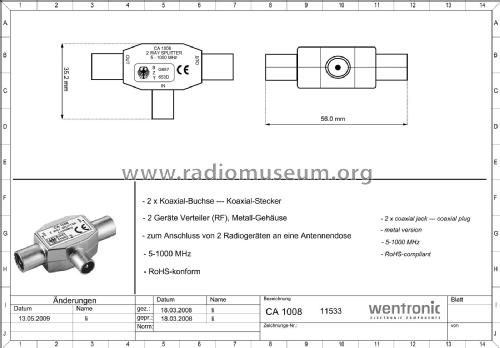 2-way coaxial splitter - 2-Wege Koaxialverteiler 11533 CA 1008; Goobay, Wentronic; (ID = 3078098) Radio part