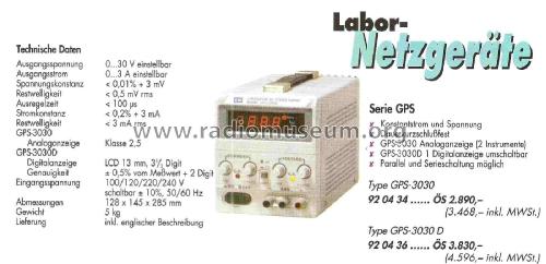 Laboratory DC Power Supply GPS-3030 D; Good Will (ID = 1883669) Equipment