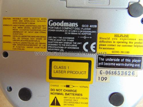 Portable Compact Disc Player GCD 402B; Goodmans Industries (ID = 2717006) Enrég.-R