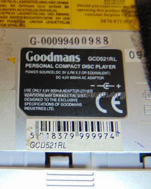 Personal Compact Disc Player GCD521RL; Goodmans Industries (ID = 2719114) R-Player