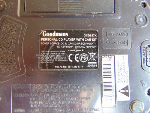 Personal CD Player GCD627K; Goodmans Industries (ID = 2719118) Sonido-V