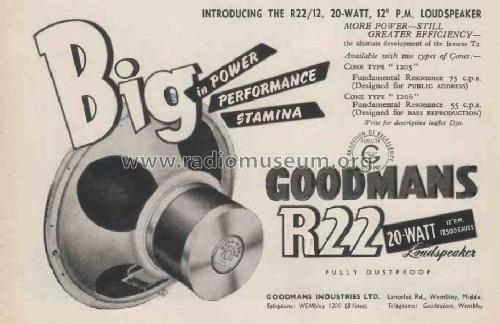 12' Loudspeaker R22/12; Goodmans Industries (ID = 3003337) Speaker-P