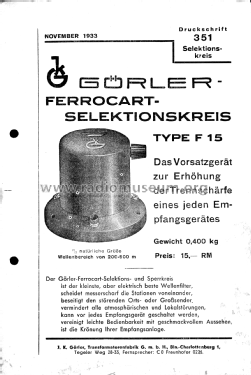 Ferrocart-Selektionskreis Type F15; Görler, J. K.; (ID = 2280244) Misc