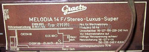 Melodia 14F; Graetz, Altena (ID = 29900) Radio