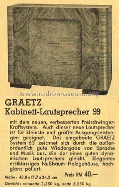 Kabinett-Lautsprecher 99; Graetz Radio, Berlin (ID = 1834821) Speaker-P