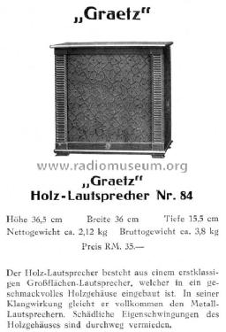 Lautsprecher 84; Graetz Radio, Berlin (ID = 290547) Speaker-P