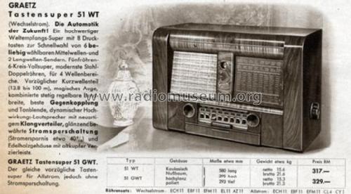 Tastensuper 51WT; Graetz Radio, Berlin (ID = 1829778) Radio