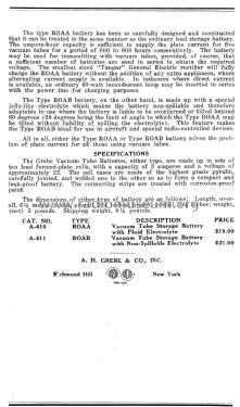 ROAB Vacuum Tube Storage Battery ; Grebe, A.H. & Co.; (ID = 1596099) Fuente-Al