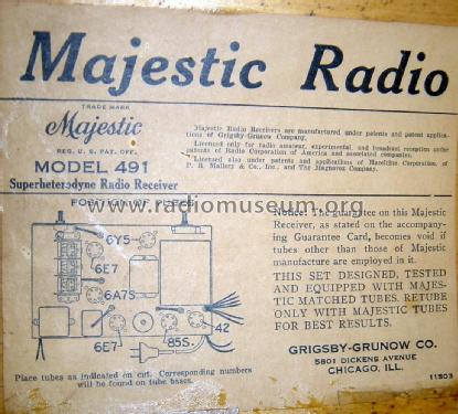 Majestic 491 Fireside Ch= 490; Grigsby-Grunow - (ID = 2093645) Radio