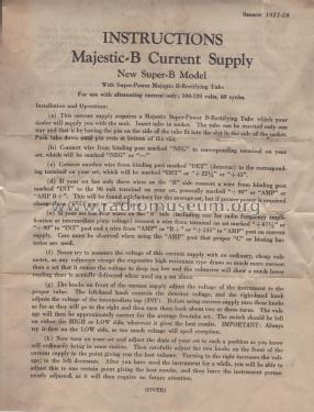 Majestic Super-B Current Supply; Grigsby-Grunow - (ID = 2481298) Aliment.