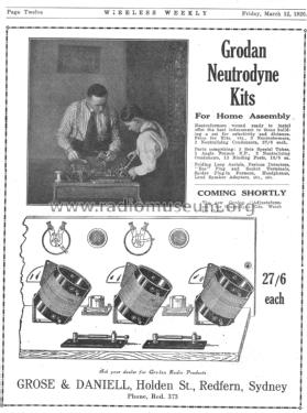 Grodan Neutrodyne 3 valve radio kit. ; Grodan Brand, Grose (ID = 2679672) Kit