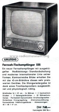 Fernseh-Tischgerät 335; Grundig Radio- (ID = 2333025) Television