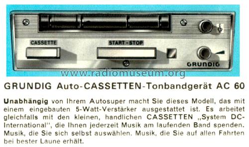 Auto-Cassetten-Tonandgerät AC60; Grundig Radio- (ID = 2393923) Ton-Bild