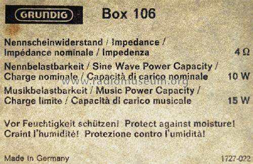 Box 106; Grundig Radio- (ID = 1713048) Speaker-P