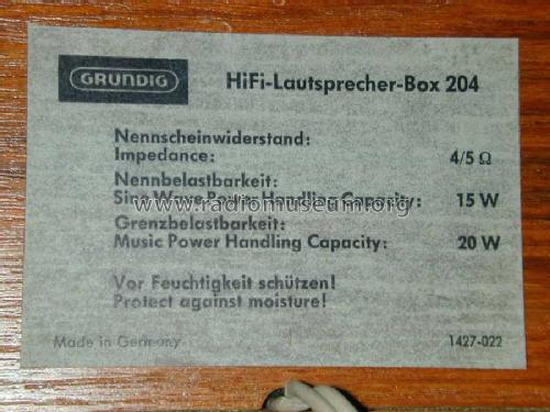 HiFi-Lautsprecher-Box 204; Grundig Radio- (ID = 501833) Speaker-P