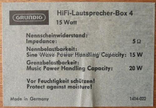 HiFi-Lautsprecher-Box 4; Grundig Radio- (ID = 756972) Speaker-P