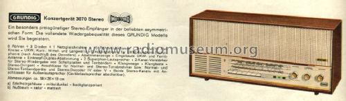 Konzertgerät 3070 Stereo; Grundig Radio- (ID = 1097841) Radio