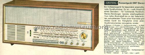 Konzertgerät 3397 Stereo; Grundig Radio- (ID = 1097820) Radio