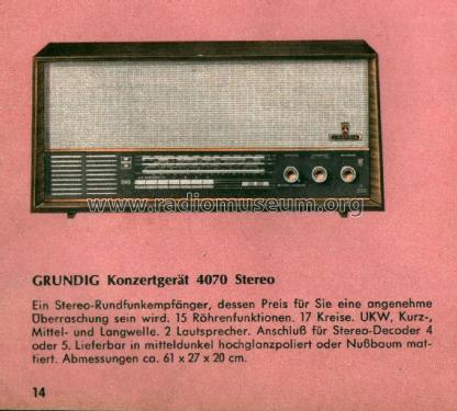 Konzertgerät 4070 Stereo; Grundig Radio- (ID = 2139208) Radio