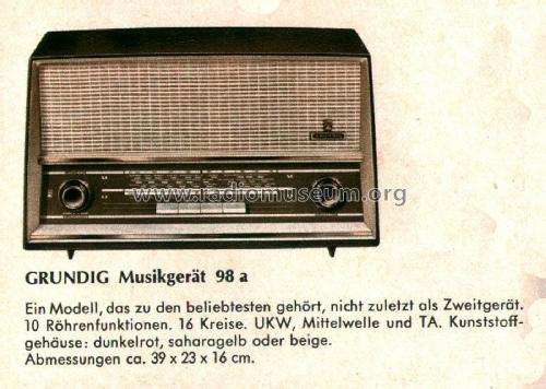 Musikgerät 98a; Grundig Radio- (ID = 2139239) Radio