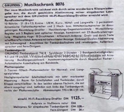 Musikschrank 8076; Grundig Radio- (ID = 799068) Radio