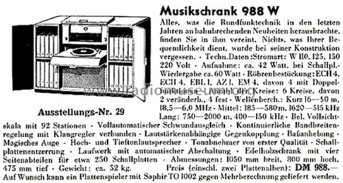 Musikschrank I 988W; Grundig Radio- (ID = 2787251) Radio