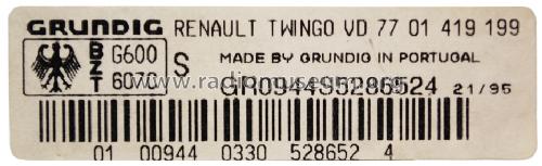 Renault Twingo VD 77 01 419 199 Car Radio Grundig Radio