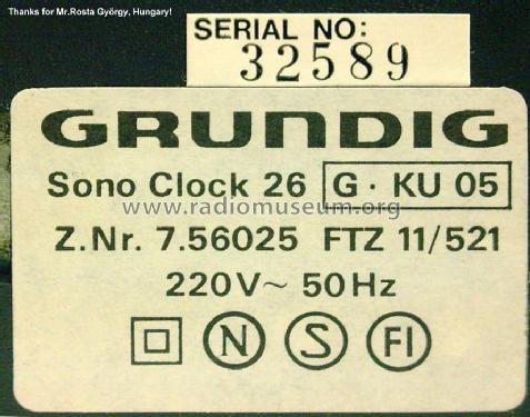 Sono Clock 26; Grundig Radio- (ID = 717884) Radio