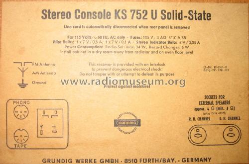 Stereo Console KS752U Ch= CS250U+NF250U; Grundig Radio- (ID = 1542372) Radio